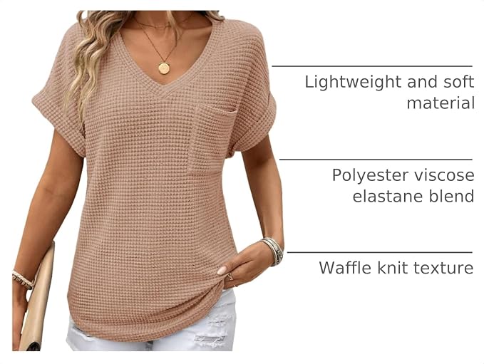 Dokotoo Womens Waffle Knit Tops 2026 Spring Summer V Neck Shirts Casual Trendy Women's Blouses Basic Tee - Image 4