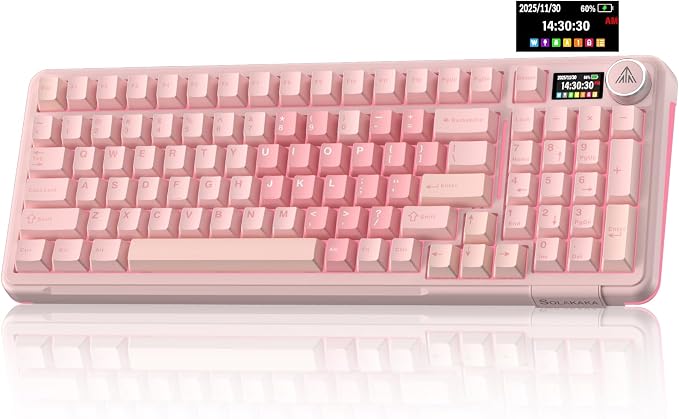 SOLAKAKA A99 Pro Wireless Gaming Keyboard with LCD Screen & Metal Knob, 96% Layout Mechanical Keyboard, 2.4GHz/BT5.0/USB-C, Hot Swappable, Creamy Keyboard with Gasket Structure, RGB, for Win/Mac by SOLAKAKA