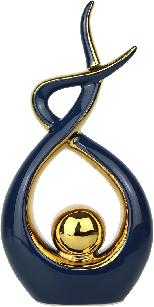 Norrclp Home Decor Modern Abstract Art Ceramic Statue Table Decorations for Dining Room Living Room Office Centerpiece (Blue and Gold, Large) by Unknown