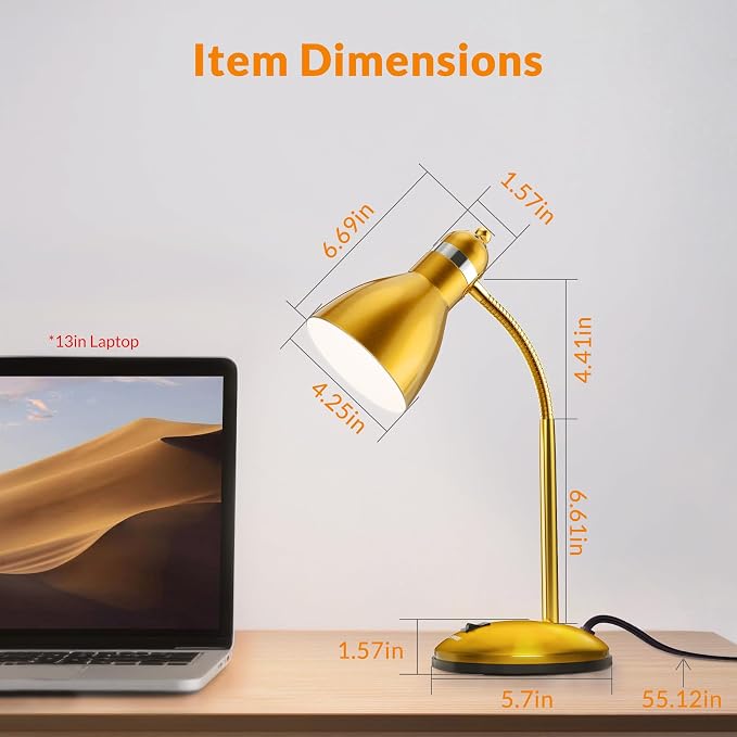 LEPOWER Metal Desk Lamp, Adjustable GooseNeck Reading Light for Bedroom | Compact & Sturdy, Space-Saving for Bedside & Dorm, E26 Table Lamp, Eye-Caring, Ldeal for Study, Office, Back to School - Image 2