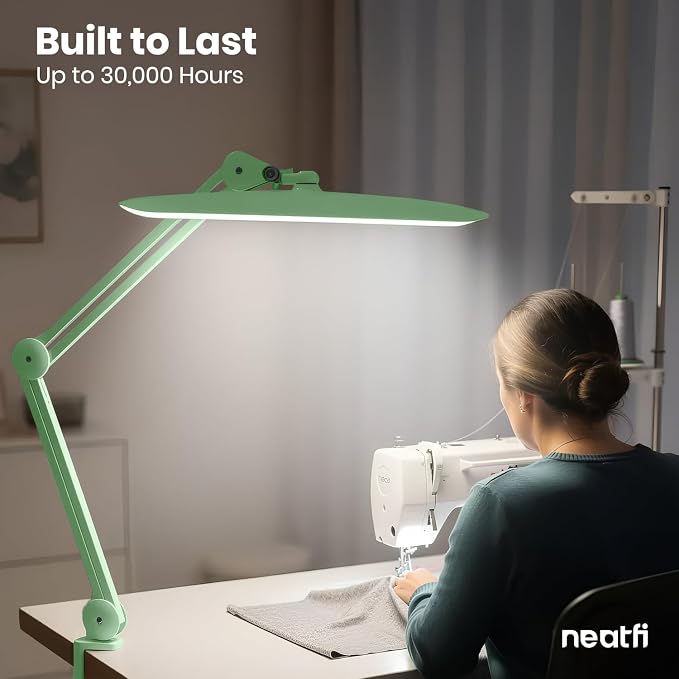 Neatfi XL 2200 Lumens 24W LED Desk Lamp – Shadow-Free Task Lighting | 4-Level Dimming | Home Office & Crafts Use | 20-Inch Wide Head (Midnight Green, Non-CCT with Clamp) - Image 9