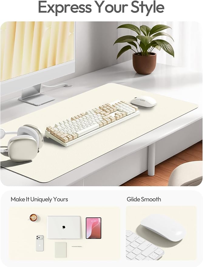 YSAGi Leather Desk Protector, Office Mat, Large Mouse Mat, Non-Slip PU Leather Blotter, Laptop Desk Mat, Waterproof Writing Pad for Office and Home(Cream, 42" x 17.2") - Image 2