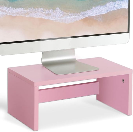TEAMIX Pink Monitor Stand - 6.7 inch Tall, Wood Riser, Desktop Organizer by TEAMIX