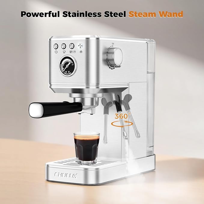 CHULUX Elite Espresso Machine for Latte, Americano and Iced Coffee, Silver | Hot and Iced Espresso, Visible Pressure Gauge, PID Temperature Control, Pre-Infusion Tech, Brushed Stainless Steel Finish - Image 7