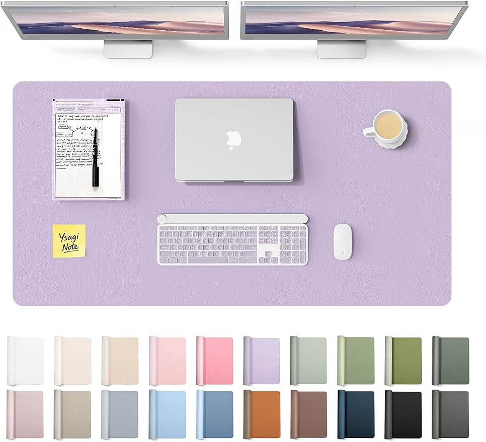 YSAGi Leather Desk Protector, Office Mat, Large Mouse Mat, Non-Slip PU Leather Blotter, Laptop Desk Pad, Waterproof Writing Pad for Office and Home (Light Purple, 47.2" x 23.6") by YSAGi