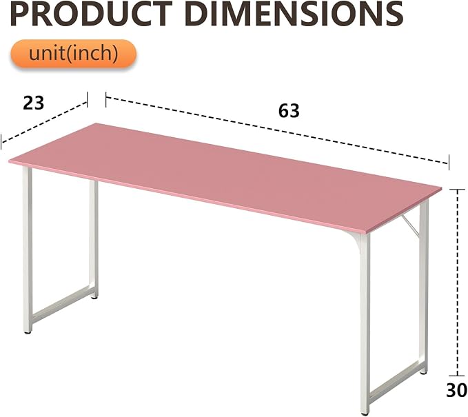 BestOffice Computer Desk,Home Office Desk, Modern Simple Style for Home Office Study Writing (Pink, 63 Inch) - Image 3