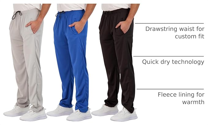 3 Pack Men's Mesh Open Bottom Sweatpants Active Athletic Workout Gym Pocket | Available in Big & Tall, Uncuffed, Elastic Waistband, Drawstring, Straight Leg, Running, Jogging, Exercise, Training, Sports - Image 4