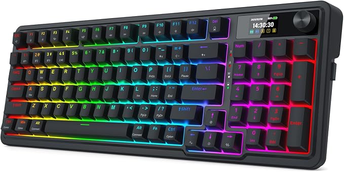 Redragon K719 PRO Wireless 95-Key Gasket Gaming Keyboard, TFT Screen & Knob | Easy-Control LED Info Display, 0-Delay Tri-Mode, Cushioned 5-Layer Noise Dampening for Creamy Thocky Sound, Practical 95 keys by REDRAGON