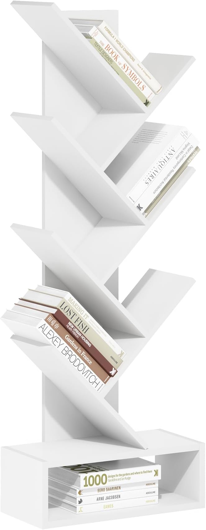 Furinno Tree Book Shelf, 7-Tier Bookshelf, Tree Bookcase with Bottom Shelf, 8.4 x 16.9 x 46.2, for Living Room, Bedroom, Home Office, White by Furinno-FitsYourSpaceFitsYourBudget