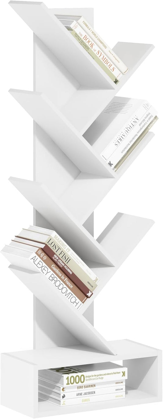Furinno Tree Book Shelf, 7-Tier Bookshelf, Tree Bookcase with Bottom Shelf, 8.4 x 16.9 x 46.2, for Living Room, Bedroom, Home Office, White by Furinno-FitsYourSpaceFitsYourBudget
