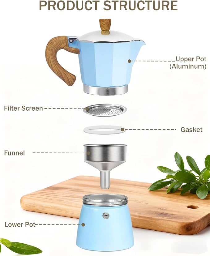 Coffee Maker Stovetop Espresso Maker 12 Cup Aluminum Moka Pot Percolator 20oz 600ml Easy Brewing for Electric Ceramic Stoves Home Camping Italian Cuban Café Classic Blue - Image 8