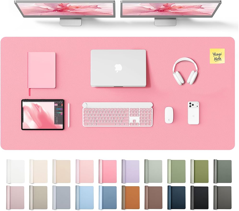 YSAGi Leather Desk Pad Protector, Office Desk Mat, Large Mouse Pad, Non-Slip PU Leather Desk Blotter, Laptop Desk Pad, Waterproof Desk Writing Pad for Office and Home (Pink, 55" x 24") by YSAGi
