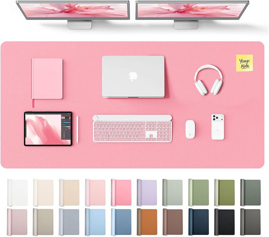 YSAGi Leather Desk Pad Protector, Office Desk Mat, Large Mouse Pad, Non-Slip PU Leather Desk Blotter, Laptop Desk Pad, Waterproof Desk Writing Pad for Office and Home (Pink, 55" x 24") by YSAGi