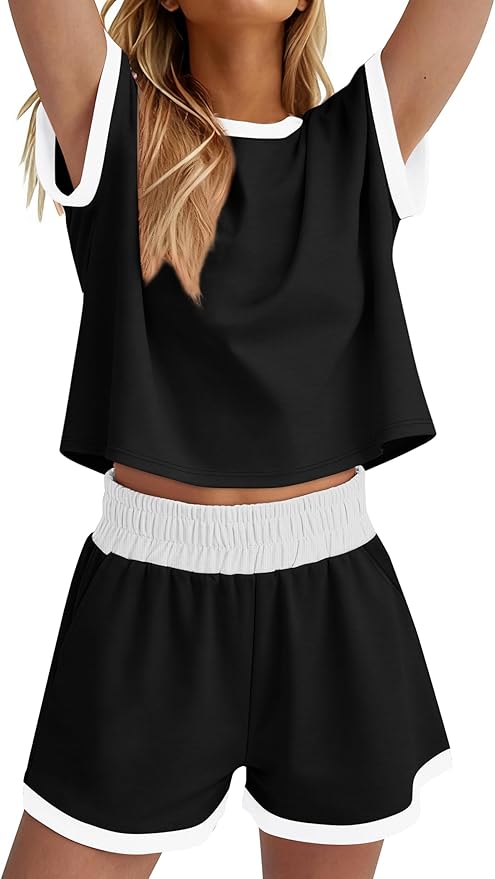WIHOLL Two Piece Sets for Women Summer Lounge Short Sets Cap Sleeve Crew Neck Sweatsuit with Pocket XS-2XL - Image 4