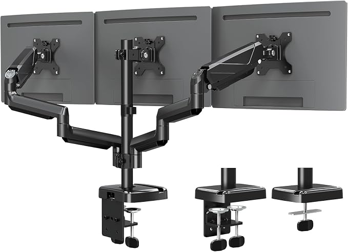 MOUNTUP Triple Monitor Mount, Triple Monitor Desk Mount for Max 27 inch Computer Screens, 3 Monitors Stand for Desk, Monitors Arm with Swivel, Tilt, Rotation, Each Arm Holds 4.4-19.8 lbs by MOUNTUP