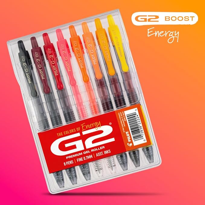 Pilot G2 Premium Gel Roller Pens, G2 Boost Red Pens Pack, The Colors of Energy, 8 Pack Pouch, Fine Point 0.7 mm, Assorted - Image 3
