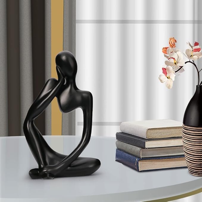 Prettidecor Gold Home Decor Thinker Statue Accents, Set of 3 Thinker Sculptures Office Decor Modern Abstract Resin Decoration on Shelf Table Desk for Living Room Office Bedroom (Black, Small) - Image 2