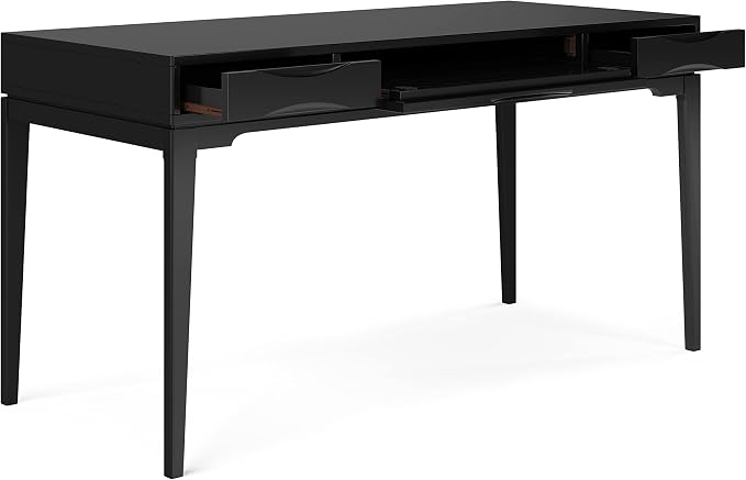 SIMPLIHOME Harper Desk and Bookcase Bundle - 60 inch Wide Solid Wood Mid Century Modern Desk with Drawers and 24 inch Wide 4-Shelf Bookcase in Black, Home Office Furniture (Set of 2) - Image 3