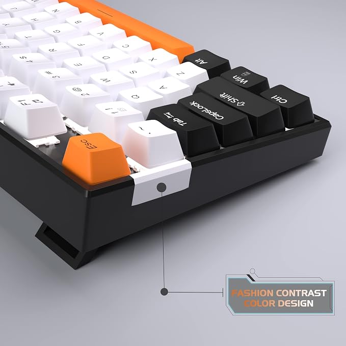 MageGee 75% Mechanical Gaming Keyboard, Yellow Switch, LED White Backlit, 87 Keys Compact TKL Wired Computer Keyboards for Windows Laptop PC Gamer - White/Black - Image 4