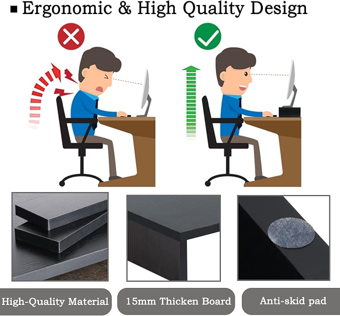 TEAMIX Wood Monitor Stand Riser-2 Pack, 2 Tier Adjustable Monitor Stand Dual Monitor Riser for 2 Monitors/Laptop/PC Black Computer Stand for Desk - Image 4