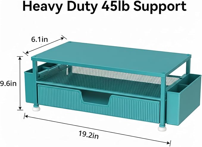 ECOLOVI Desk Organizer and Accessories, 2-Tier Computer Monitor Stand Rise with Storage Drawer & 2 Pen Holders, Laptop & Printer Stand for Desktop, Workspace Organizers for Office Supplies (Blue) - Image 2