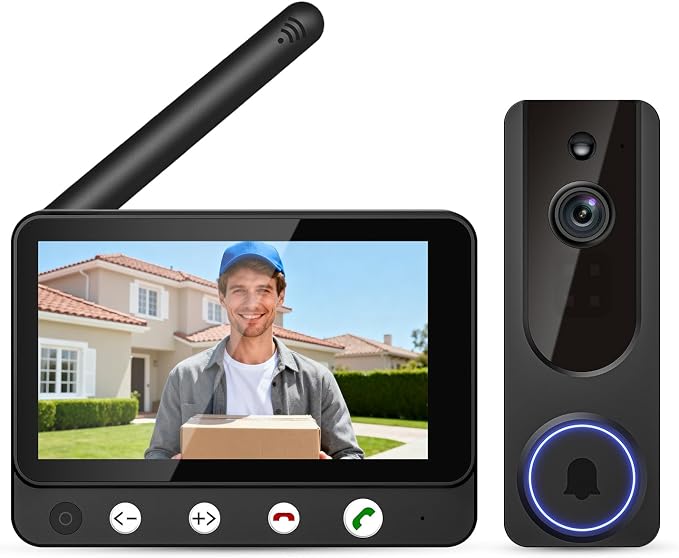 Wireless Doorbell Camera Video Monitor with Display 4.5" Screen Indoor Visual Base Station, Two Way Talk, Smart AI Motion Detection, Night Vision, Cloud Storage. by Unknown