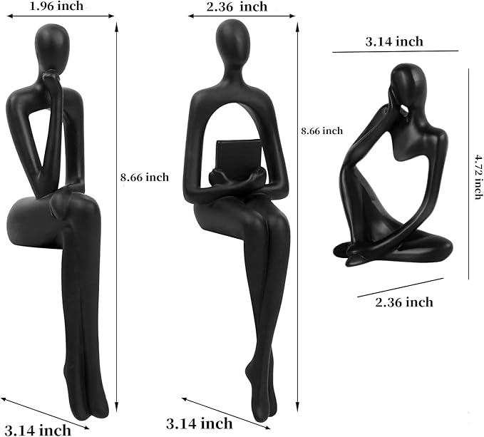 Prettidecor Home Decor Thinker Statue Accents, Set of 3 Thinker Sculptures Office Decor Modern Abstract Resin Decoration on Shelf Table Desk for Living Room Office Bedroom (Black, Large) - Image 2