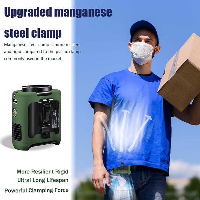 CAZOKASI Personal Waist Clip Fan Rechargeable Wearable Hand Free Wearable Cooler Fan for Traveling Working Outdoor Office (10000mAh / Green) - Image 3