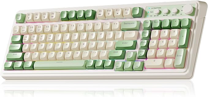 AULA S99 Gaming Keyboard, Wireless Green Creamy Computer Keyboards | Tri-Mode Bluetooth/2.4GHz/USB-C Membrane Keyboard with Number Pad,99Keys,RGB Backlit,Programmable,Creamy Silicone Structure by AULA