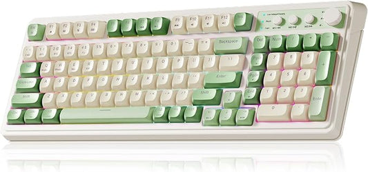 AULA S99 Gaming Keyboard, Wireless Green Creamy Computer Keyboards | Tri-Mode Bluetooth/2.4GHz/USB-C Membrane Keyboard with Number Pad,99Keys,RGB Backlit,Programmable,Creamy Silicone Structure by AULA