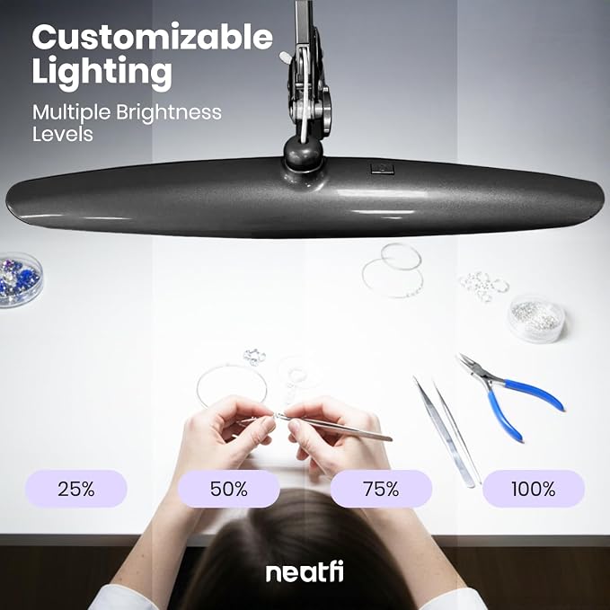 Neatfi XL 2200 Lumens 24W LED Desk Lamp – Shadow-Free Task Lighting | 4-Level Dimming | Home Office & Crafts Use | 20-Inch Wide Head (Space Gray, Non-CCT with Clamp) - Image 8