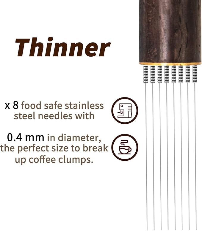 Espresso Coffee Stirrer 8 Needles 0.4mm Espresso Distribution Tools, Natural Wood Handle and Stand - Image 6