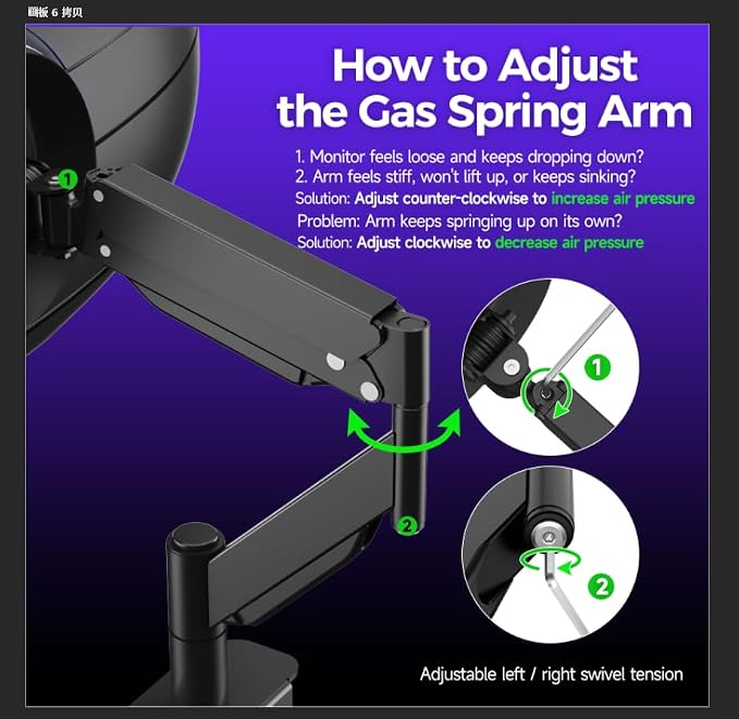 Suptek Single Monitor Arm for 27–49 Inch Ultrawide Large Screen Monitors, Gas Spring Desk Mount with Tilt Swivel, VESA 75/100, Supports 48.5 lbs, Clamp & Grommet, MD71PRO - Image 5