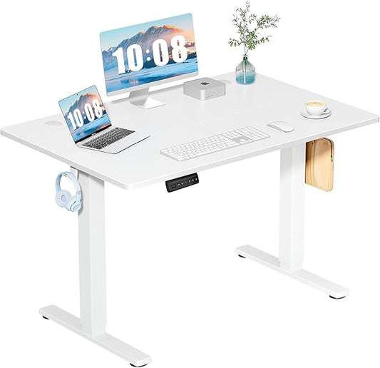 DUMOS 48 Inch Electric Standing Desk, Memory Adjustable Home Office Desk | Sit Stand Up Desk for Work Home Office,Adjustable Desk, Rising Computer Table with Splice Board,Cable Management,Hook,White by DumosLifestyle