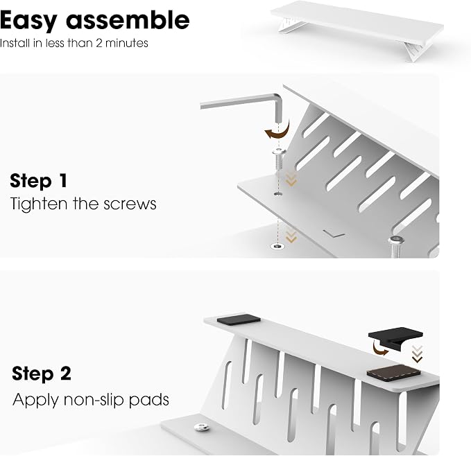 Fenge Monitor Stand Riser, Desk Top Shelf for 2 Monitors, Computer Stands for Desk, Wood & Steel Desktop Riser for Laptop, PC, Printer - Image 4