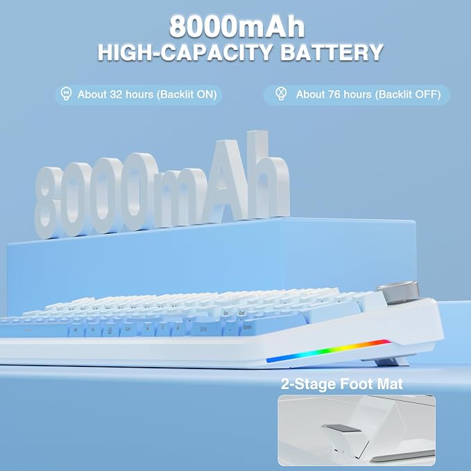AULA F108 PRO - Wireless Mechanical Keyboard with Screen&Knob,Hot Swappable Gaming Keyboard with 8000mAh Battery,Pre-lubed Switches,RGB Backlit,PBT Keycaps Creamy Sounding Computer Keyboards,104 Keys - Image 6