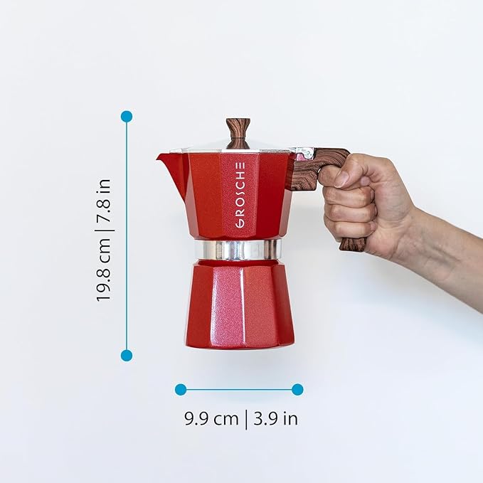 GROSCHE Milano 6 Espresso Cup, 9.3 oz Red Stovetop Espresso Maker - Italian Moka Pot | Cuban Coffee Maker And Italian Moka Pot For Stovetop Espresso; For Gas, Electric, And Propane Stoves With A Soft-Touch Handle - Image 5