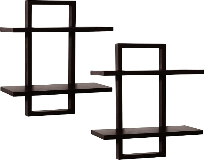 PHOENANCEE Floating Shelves for Wall,Display Hanging Shelf Set of 2,Modern Decorative Plants Shelves,Wood Home Decor Storage Chic for Living Room Bedroom Bathroom Office,Oak Frame,2-Tier (Walnut - Image 9
