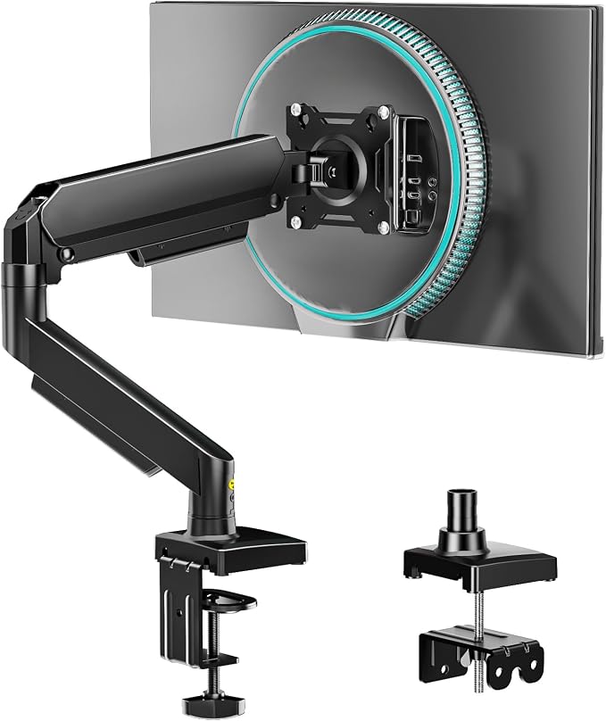 Single Monitor Arm, Monitor Mount for 17-32 inch Screens Gas Spring Adjustable Monitor Stand, Vesa Mount with Clamp and Grommet Aluminum Base - Fits 4.4 to 22lbs LCD Computer Monitors AX09DB01-1 by 1