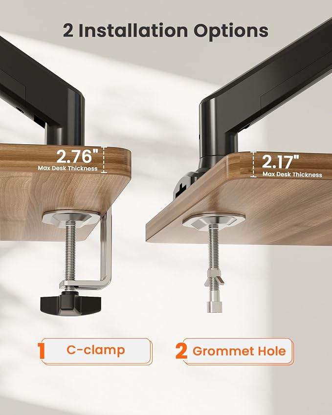 ErGear Single Monitor Arm for 13-36 Inch Screens, 22 lbs Capacity | Full-motion adjustment, C-clamp or grommet mounting, cable clips, 22 lbs support, ultrawide setup, VESA 75x75/100x100mm - Image 7