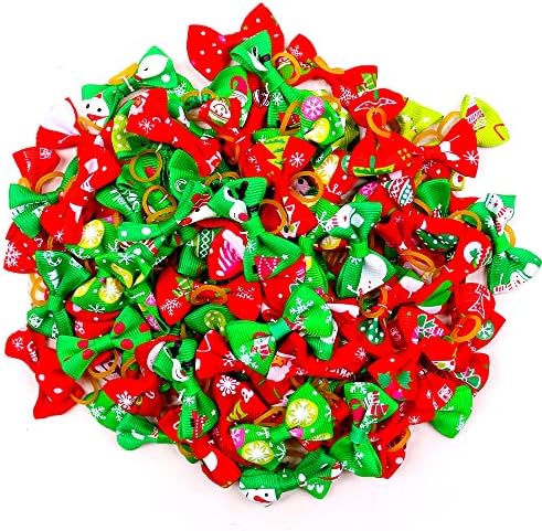 20Pcs/10 Pairs Christmas Snowflkes Snowman Pattern Yorkie Dog Puppy Hair Bows with Rubber Bands Hair Accessories Bow Pet Grooming Cute Small Hair Bowknot Gifts (Snowflakes) - Image 2