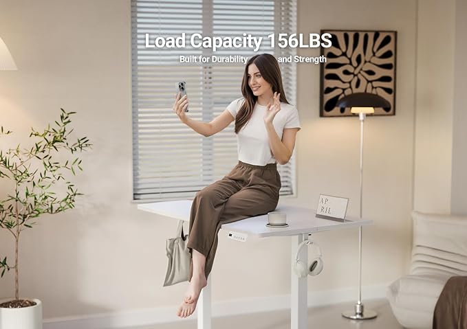 YDN 35 x 20 Inch White Electric Standing Desk | Adjustable Height, Sit Stand, Cable Management, Ergonomic, Home Office - Image 4