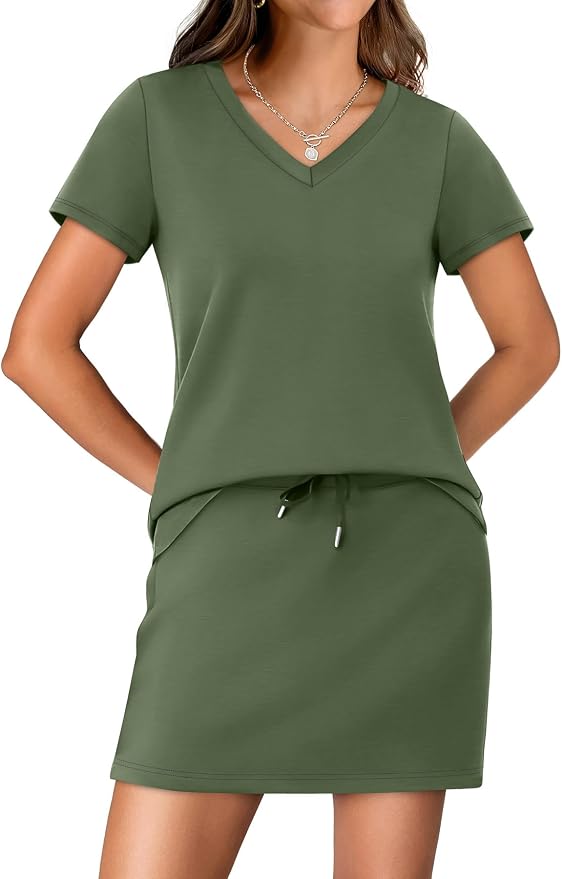 NIASHOT Two Piece Skirt Sets for Women Summer Vacation Travel Outfits Tennis Golf Skorts Versatile Lounge Sets - Image 2
