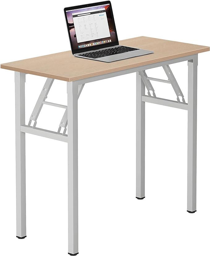 Need Small Computer Desk 31.5 in Folding Home Office Table Pink Oak | White Frame Writing Gaming Work Table/Sturdy Foldable Study Table for Small Space/Dormitory, No Assembly Required by Need