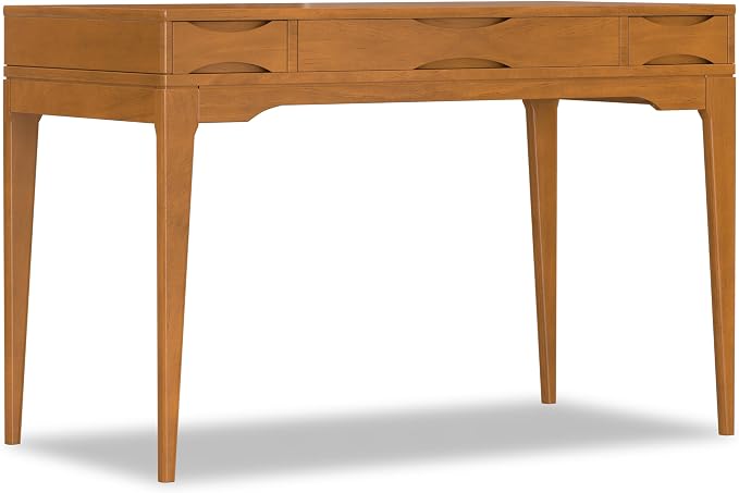 SIMPLIHOME Harper Small Desk - 48 inch Wide Solid Hardwood Writing Desk in Honey Brown, Mid-Century Modern Home Office Table for Study or Work with 2 Drawers and Flip-Down Keyboard Tray by SimpliHome