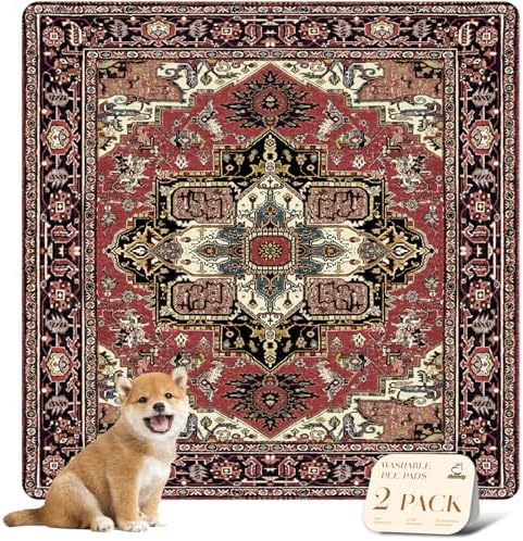 nunubaby Washable Pee Pads for Dogs, Stylish, Non-Slip and Leak-Proof Pee Pads. Reusable Potty Pads for Dogs for Crates and Floors.(Red/Rect,48" x48" ) by Nunubaby