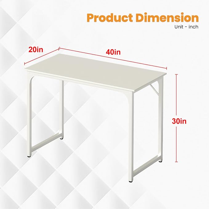 PayLessHere | 39 Inch Computer Desk | White | Office Desk with Metal Frame, Adjustable Feet | Water-Resistant, Scratchproof Surface | Sturdy Writing Table for Home Office or Study | Pack of 1 - Image 3