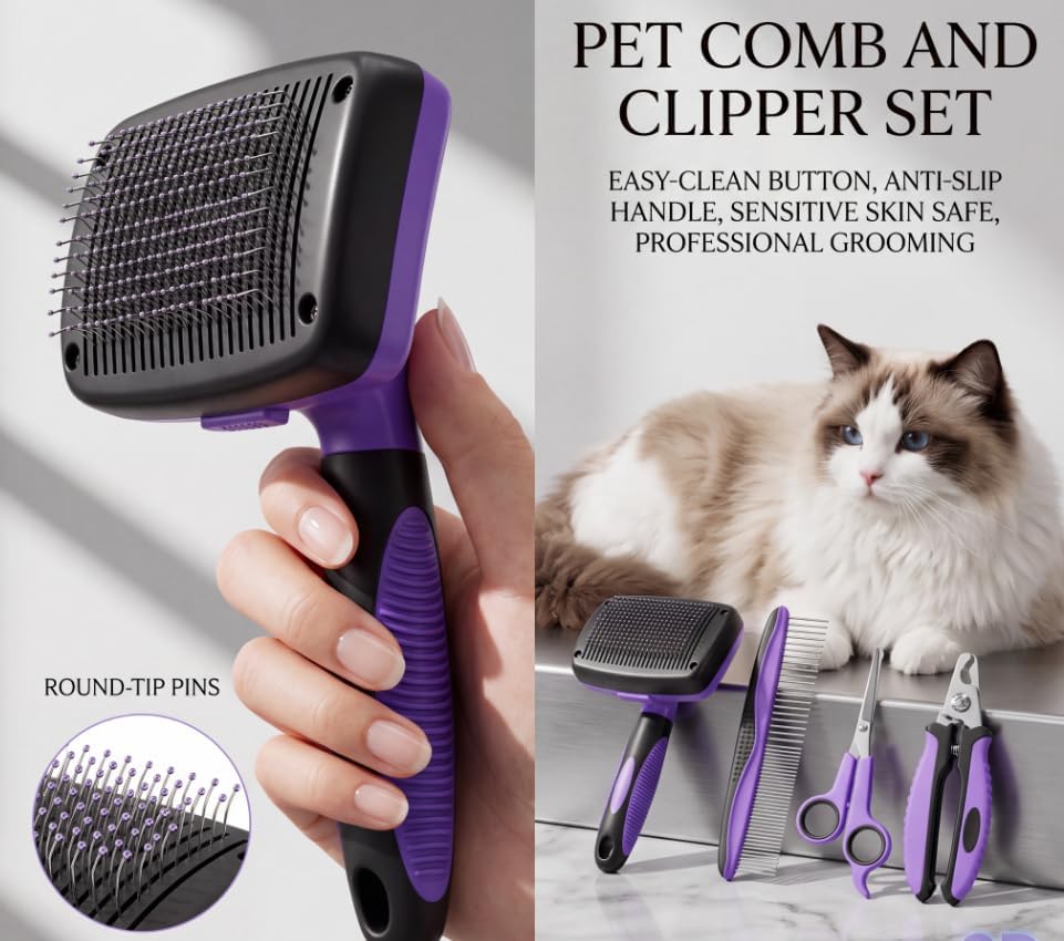 Cat Grooming Kit,Kitten Puppy Pet Dog Grooming Kit,Dog Slicker Brush,9PCS - Image 4