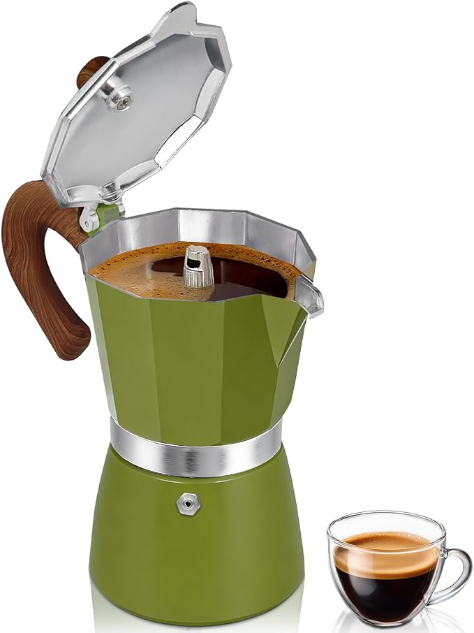 Coffee Maker Stovetop Espresso Maker 6 Cup Aluminum Moka Pot Percolator 10oz 300ml Easy Brewing for Electric Ceramic Stoves Home Camping Italian Cuban Café Classic Green by Unknown