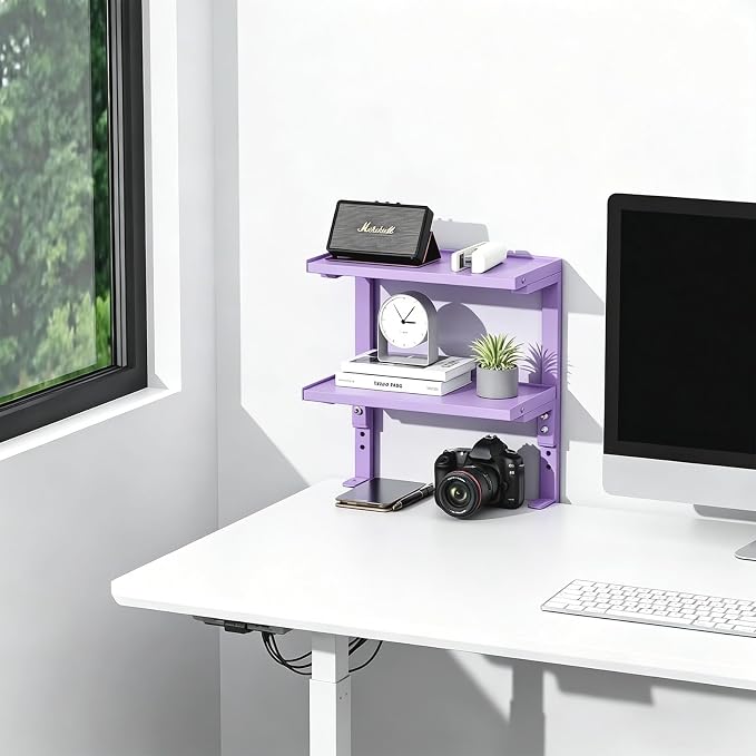 2-Tier Desk Shelf | Desk Organization Expandable Clamp on Desk Shelf Desktop Accessories for Offices and Game Rooms (Purple) - Image 7